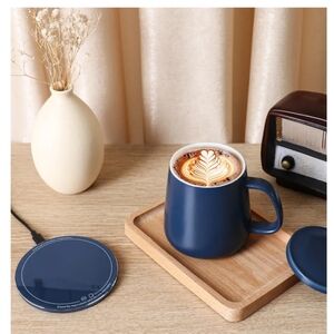 Deep Navy Ceramic Mug with Wireless Charger